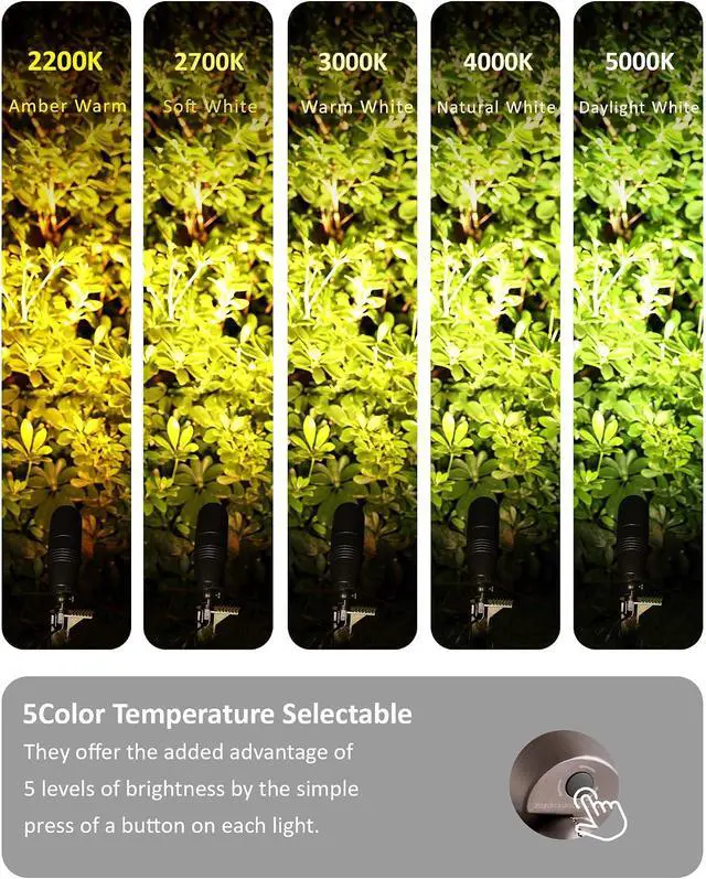 Alt view image 3 of 7 - Low Voltage Tree Uplighting Outdoor with 5 Color Temperature | 7W 5CCT, 12V Wired LED Landscape Spot Lighting Outdoor for Tree Wall, 60° Beam Angle, Aluminum, Bronze, 6PK