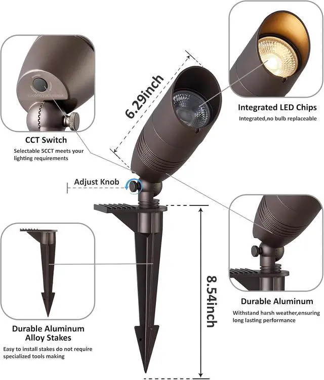 Alt view image 6 of 7 - Low Voltage Tree Uplighting Outdoor with 5 Color Temperature | 7W 5CCT, 12V Wired LED Landscape Spot Lighting Outdoor for Tree Wall, 60° Beam Angle, Aluminum, Bronze, 6PK