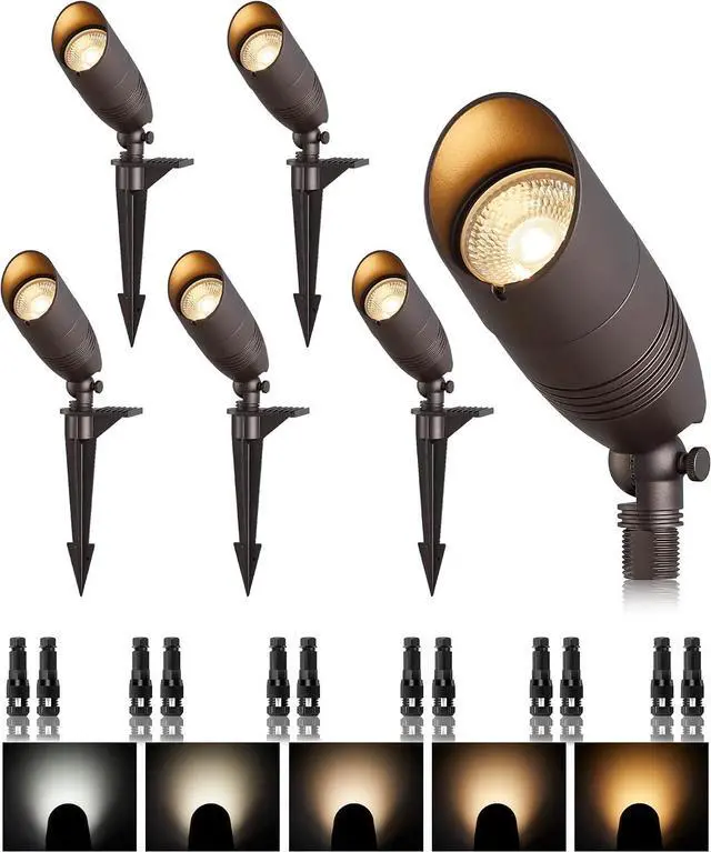 Main image of Low Voltage Tree Uplighting Outdoor with 5 Color Temperature | 7W 5CCT, 12V Wired LED Landscape Spot Lighting Outdoor for Tree Wall, 60° Beam Angle, Aluminum, Bronze, 6PK