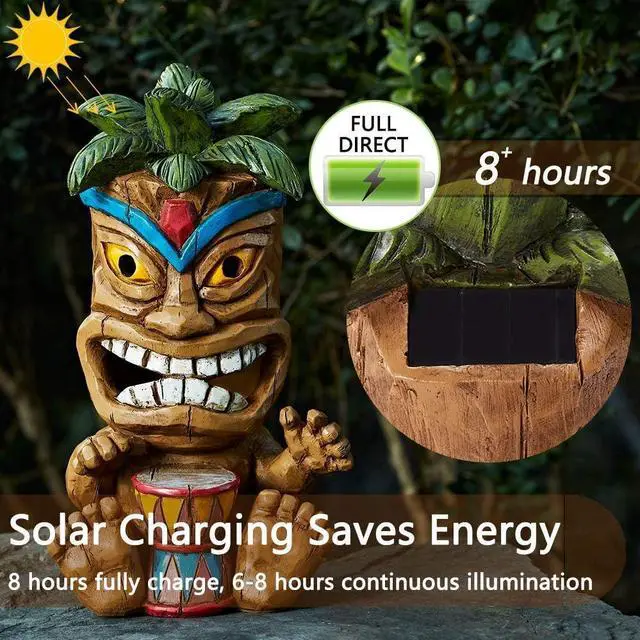 Alt view image 6 of 7 - Outdoor Tiki Statue Decoration-Solar Power Light Tiki Garden Statues-Tiki Bar Decor Totem Pole Waterproof Figurines for Garden,Patio,Balcony,Yard,Lawn Ornament,10.43 Inch Tall