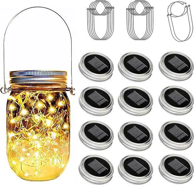 Main image of Ostritec Solar Mason Jar Lights Lids, 12 Pack 30 Led Fairy Lights(Jars Not Included), Outdoor Hanging Mason Jar Solar Lights, Fairy in a Jar Firefly Lights for Patio Garden Table Decor Gifts