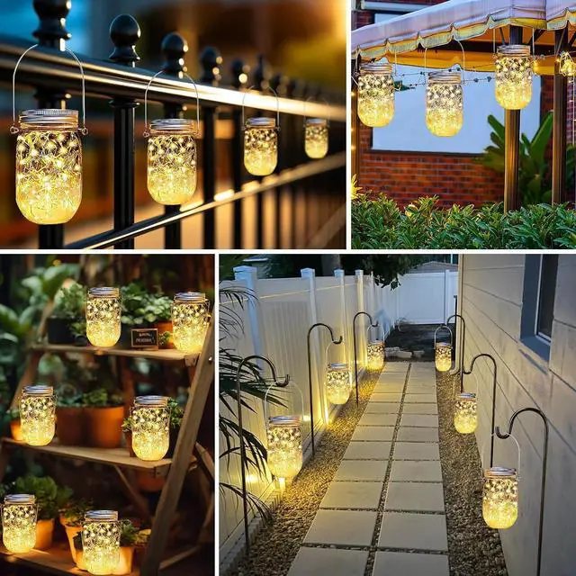 Alt view image 2 of 7 - Ostritec Solar Mason Jar Lights Lids, 12 Pack 30 Led Fairy Lights(Jars Not Included), Outdoor Hanging Mason Jar Solar Lights, Fairy in a Jar Firefly Lights for Patio Garden Table Decor Gifts