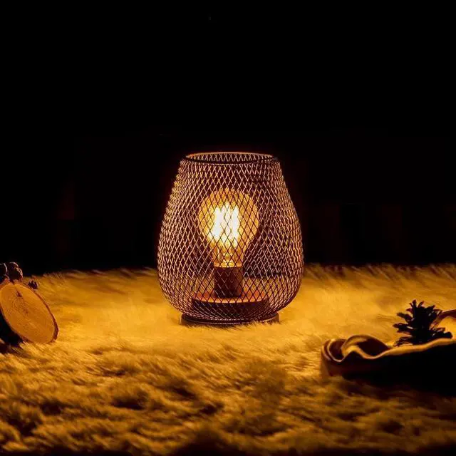 Alt view image 2 of 7 - Set of 4 Battery Operated Lamp LED Table Lantern, Brown Metal Cage Cordless Lamps with LED BulbVintage Decorative Outdoor Lantern for Weddings, Parties, Patio, Events for Indoors Shelf Decor