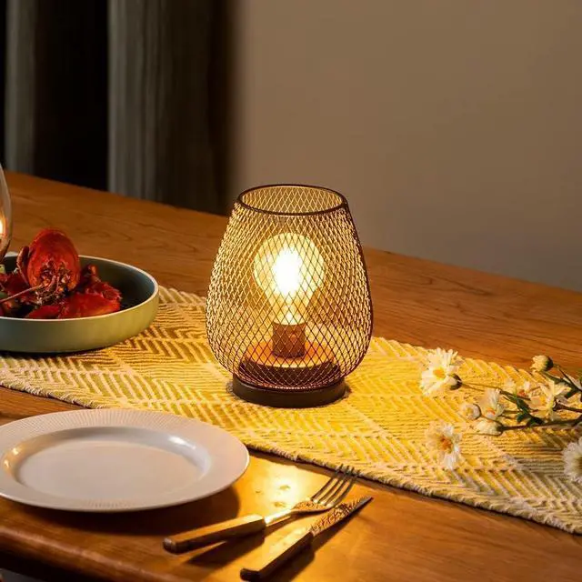 Alt view image 5 of 7 - Set of 4 Battery Operated Lamp LED Table Lantern, Brown Metal Cage Cordless Lamps with LED BulbVintage Decorative Outdoor Lantern for Weddings, Parties, Patio, Events for Indoors Shelf Decor