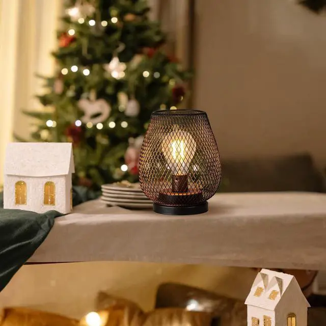 Alt view image 6 of 7 - Set of 4 Battery Operated Lamp LED Table Lantern, Brown Metal Cage Cordless Lamps with LED BulbVintage Decorative Outdoor Lantern for Weddings, Parties, Patio, Events for Indoors Shelf Decor