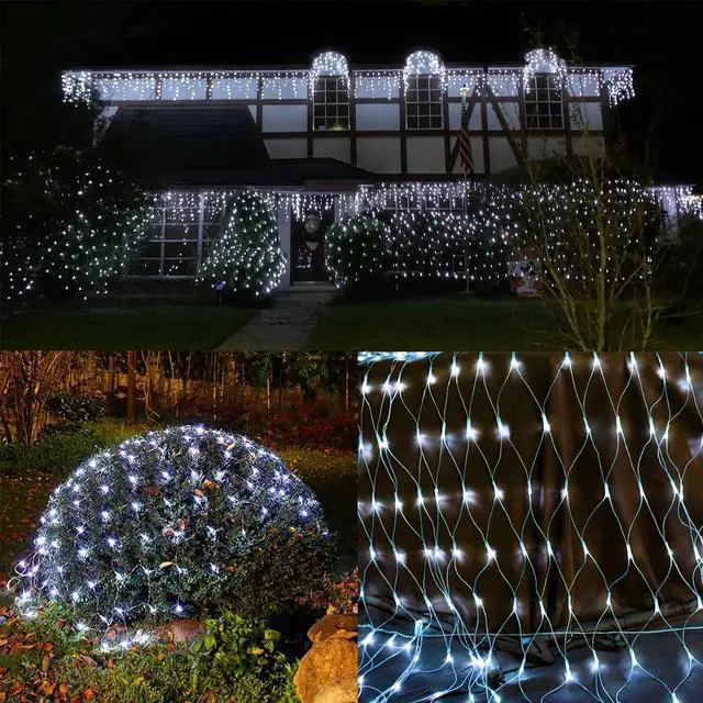 Alt view image 2 of 7 - WATERGLIDE Outdoor Christmas Net Lights, 12FT x 5FT 360 LED Mesh String Light with 8 Lighting Modes, Connectable Waterproof Lights for Garden Tree Bushes, Holiday Wedding Party Decorations, White