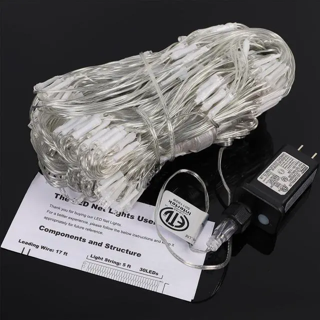 Alt view image 6 of 7 - WATERGLIDE Outdoor Christmas Net Lights, 12FT x 5FT 360 LED Mesh String Light with 8 Lighting Modes, Connectable Waterproof Lights for Garden Tree Bushes, Holiday Wedding Party Decorations, White