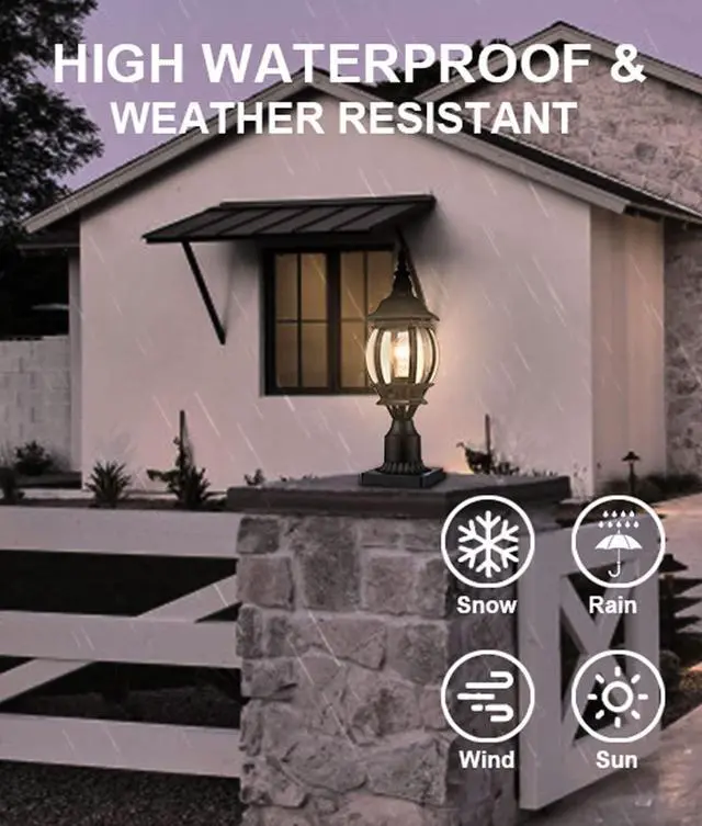 Alt view image 3 of 7 - HOLKIRT Outdoor Post Light,Vintage Lamp Post Light Fixture,Waterproof Exterior Post Lantern with Pier Mount Base for Pathway Garden Post Pole Mount,Matte Black