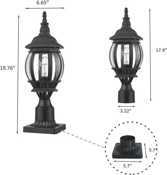 Alt view image 6 of 7 - HOLKIRT Outdoor Post Light,Vintage Lamp Post Light Fixture,Waterproof Exterior Post Lantern with Pier Mount Base for Pathway Garden Post Pole Mount,Matte Black
