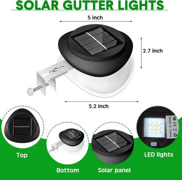Alt view image 2 of 7 - Yinder 12 Pieces Solar Gutter Lights Outdoor 9 LED Waterproof Gutter Solar Lighting Deck Fence Lamps White Lamps for Garden Backyard Pathway Roof Yard Utility Patio Wall (Black)
