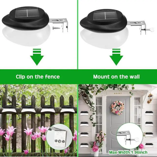Alt view image 6 of 7 - Yinder 12 Pieces Solar Gutter Lights Outdoor 9 LED Waterproof Gutter Solar Lighting Deck Fence Lamps White Lamps for Garden Backyard Pathway Roof Yard Utility Patio Wall (Black)