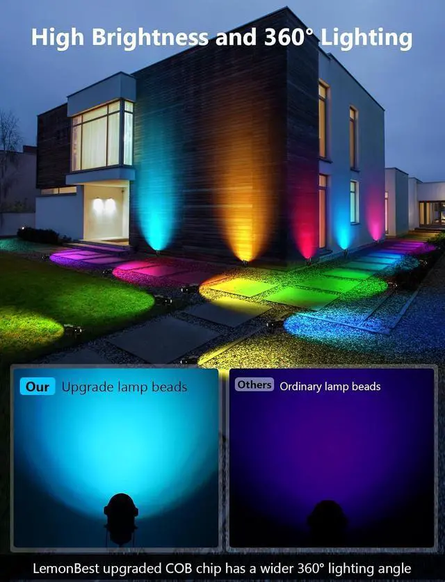 Alt view image 2 of 7 - 12W RGBW Color Changing Landscape Lights - Low Voltage LED Landscape Lighting, Remote Control Spotlight Outdoor Waterproof Garden Pathway Halloween Christmas Spot Lights, 4 Pack with Connector