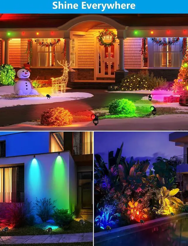 Alt view image 5 of 7 - 12W RGBW Color Changing Landscape Lights - Low Voltage LED Landscape Lighting, Remote Control Spotlight Outdoor Waterproof Garden Pathway Halloween Christmas Spot Lights, 4 Pack with Connector