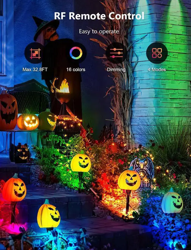 Alt view image 4 of 7 - 12W RGBW Color Changing Landscape Lights - Low Voltage LED Landscape Lighting, Remote Control Spotlight Outdoor Waterproof Garden Pathway Halloween Christmas Spot Lights, 4 Pack with Connector
