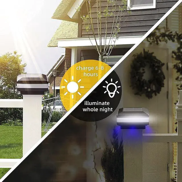 Alt view image 2 of 7 - Solar Post Cap Lights 160 Lumen, 4x4 Post Solar Lights Fits 4x4 5x5 6x6 Wooden Posts, Deck Fence Post Solar Lights Waterproof, Outdoor Post Lights for Porch Patio Garden Landscape Lighting(4 Pack)