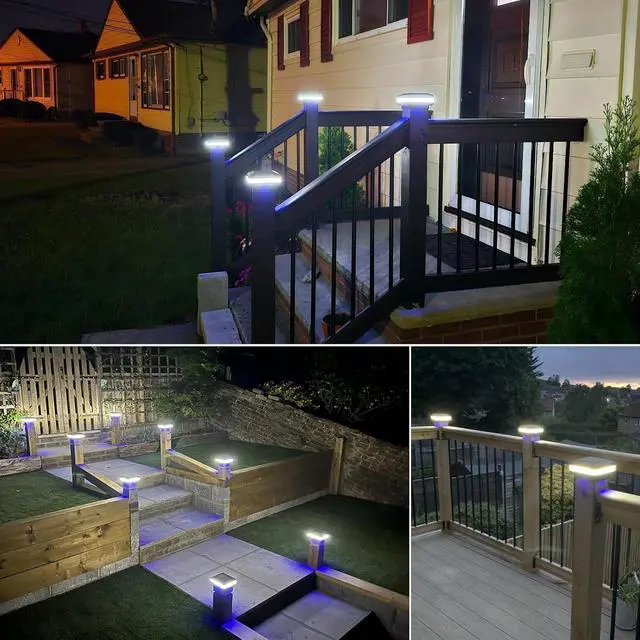Alt view image 7 of 7 - Solar Post Cap Lights 160 Lumen, 4x4 Post Solar Lights Fits 4x4 5x5 6x6 Wooden Posts, Deck Fence Post Solar Lights Waterproof, Outdoor Post Lights for Porch Patio Garden Landscape Lighting(4 Pack)