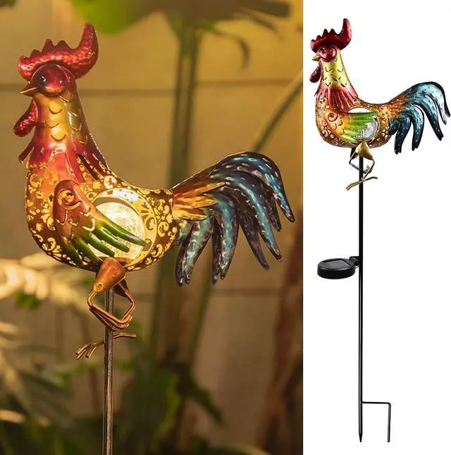 Main image of Tryme Rooster Solar Lights Outdoor Decorative Garden Statue Gifts for Chicken Lovers Women Mother Metal Yard Art for Lawn