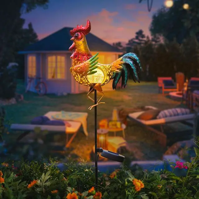 Alt view image 5 of 7 - Tryme Rooster Solar Lights Outdoor Decorative Garden Statue Gifts for Chicken Lovers Women Mother Metal Yard Art for Lawn