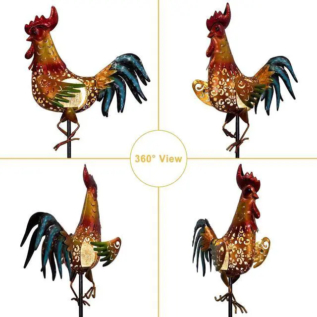 Alt view image 6 of 7 - Tryme Rooster Solar Lights Outdoor Decorative Garden Statue Gifts for Chicken Lovers Women Mother Metal Yard Art for Lawn