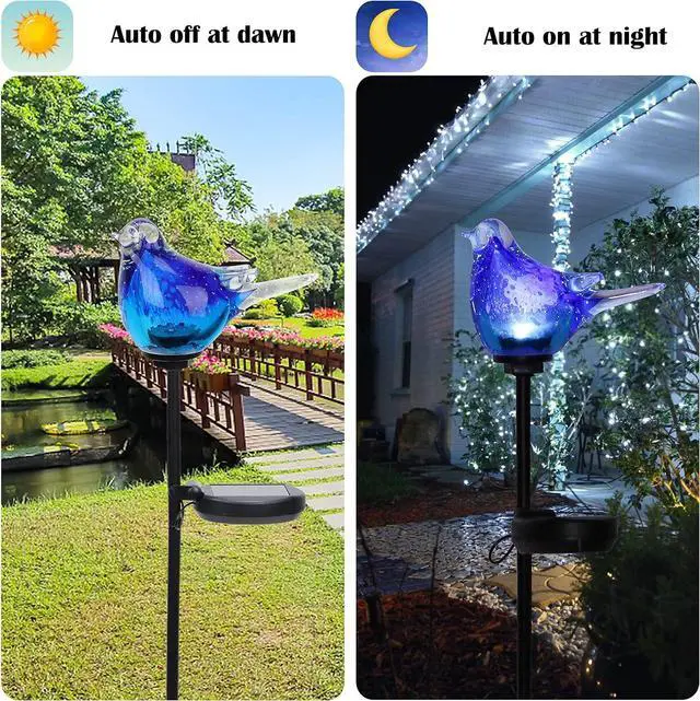 Alt view image 3 of 7 - Afirst Outdoor Solar Garden Lights, Hand Blown Glass Blue Bird Yard Stake