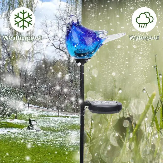 Alt view image 4 of 7 - Afirst Outdoor Solar Garden Lights, Hand Blown Glass Blue Bird Yard Stake