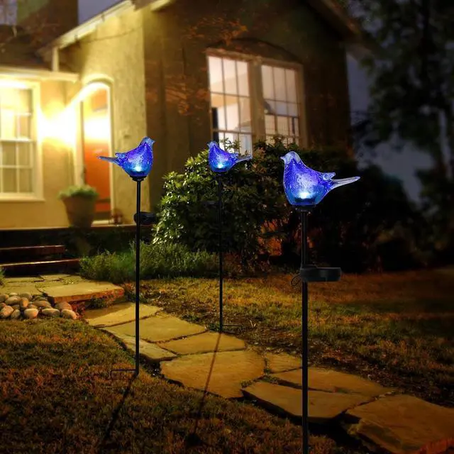 Alt view image 5 of 7 - Afirst Outdoor Solar Garden Lights, Hand Blown Glass Blue Bird Yard Stake
