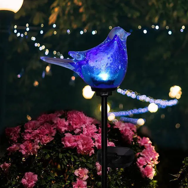 Alt view image 6 of 7 - Afirst Outdoor Solar Garden Lights, Hand Blown Glass Blue Bird Yard Stake