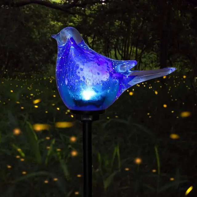 Alt view image 7 of 7 - Afirst Outdoor Solar Garden Lights, Hand Blown Glass Blue Bird Yard Stake