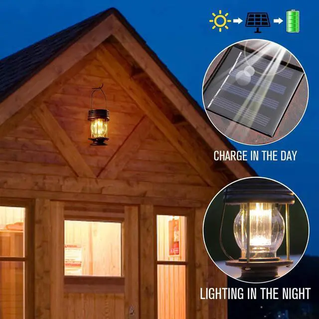 Alt view image 4 of 7 - pearlstar Solar Lanterns Outdoor Waterproof Hanging Solar Lights with Handle for Garden Patio Yard Backyard Pathway Porch Driveway Decoration, Outside Table Lamp,2 Pack 5.5" H (Warm White)