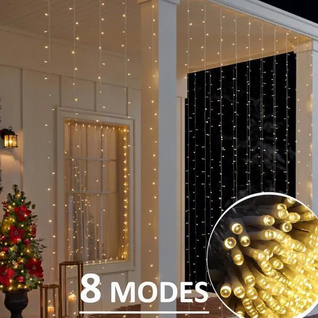 Alt view image 3 of 7 - Solhice LED Curtain Lights Outdoor 20ft x10ft, 600 LED Plug in Hanging String Lights Indoor Bedroom, Twinkle Light Backdrop for Outside Wedding Decor, Warm White (Not Connectable)