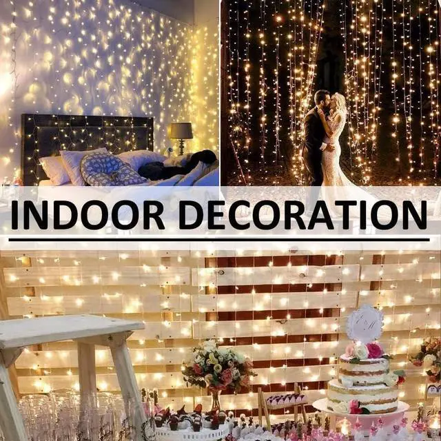 Alt view image 4 of 7 - Solhice LED Curtain Lights Outdoor 20ft x10ft, 600 LED Plug in Hanging String Lights Indoor Bedroom, Twinkle Light Backdrop for Outside Wedding Decor, Warm White (Not Connectable)