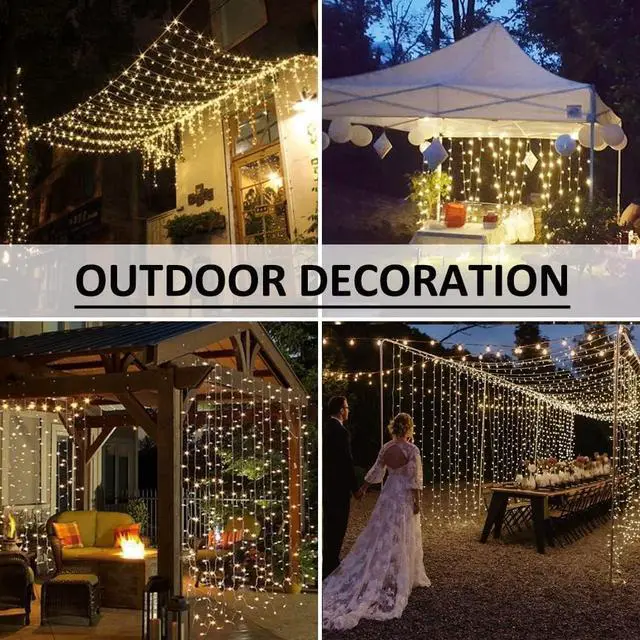 Alt view image 5 of 7 - Solhice LED Curtain Lights Outdoor 20ft x10ft, 600 LED Plug in Hanging String Lights Indoor Bedroom, Twinkle Light Backdrop for Outside Wedding Decor, Warm White (Not Connectable)