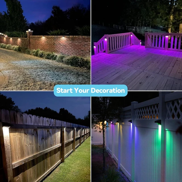 Alt view image 3 of 7 - Bridika Solar Fence Lights, Outdoor Waterproof Warm White & Color Glowt, LED, for Backyard, Patio, Deck Railing, Stair Handrail, Pool and Wall (8 Packs)