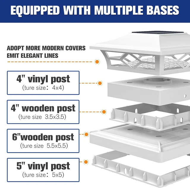 Alt view image 4 of 6 - VOLISUN 6Pack Solar Post Cap Lights, 2 Color Modes Deck Lights, White