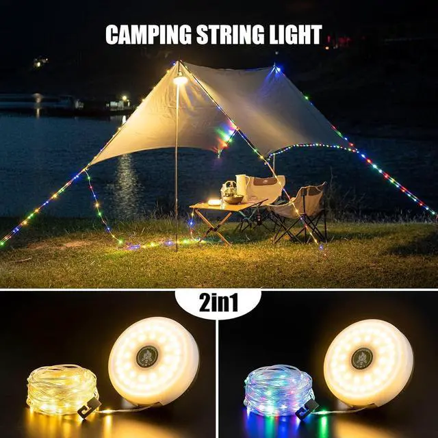 Alt view image 2 of 7 - Sutaig Camping String Lights, 4 in 1 Outdoor Camping Lantern with 8 Lighting Modes(32.8Ft), Quick 30s Recovery, Waterproof, Type-C Fast Charging, Portable Lights for Camping/Yard/Hiking