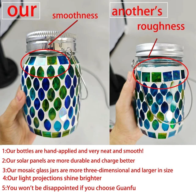 Alt view image 3 of 7 - Solar Mosaic Glass Solar Hanging Lantern, Waterproof Outdoor Garden Light