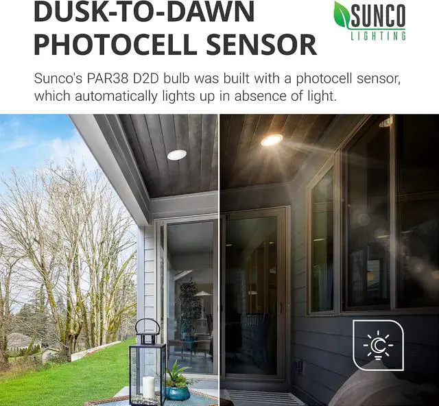 Alt view image 2 of 7 - Sunco Dusk to Dawn Outdoor Flood Light Bulb, Waterproof PAR38, 120W Equivalent 15W, Exterior, Wet-Rated, 5000K Daylight 1250 LM, E26 Base, for Porch Garage Yard, UL 4 Pack
