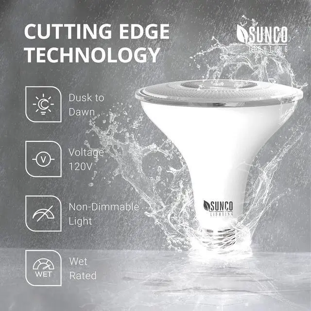 Alt view image 4 of 7 - Sunco Dusk to Dawn Outdoor Flood Light Bulb, Waterproof PAR38, 120W Equivalent 15W, Exterior, Wet-Rated, 5000K Daylight 1250 LM, E26 Base, for Porch Garage Yard, UL 4 Pack
