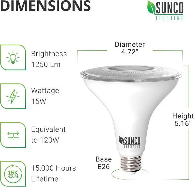 Alt view image 3 of 7 - Sunco Dusk to Dawn Outdoor Flood Light Bulb, Waterproof PAR38, 120W Equivalent 15W, Exterior, Wet-Rated, 5000K Daylight 1250 LM, E26 Base, for Porch Garage Yard, UL 4 Pack