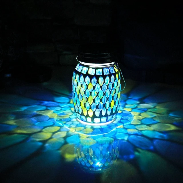 Main image of Solar Mosaic Glass Solar Hanging Lantern, Waterproof Outdoor Garden Light