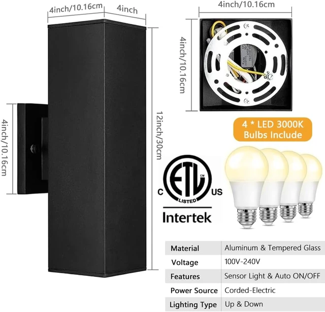 Alt view image 3 of 7 - SHIMR Dusk to Dawn Outdoor Wall Lights Modern Sconce, ETL Listed, 2 Pack