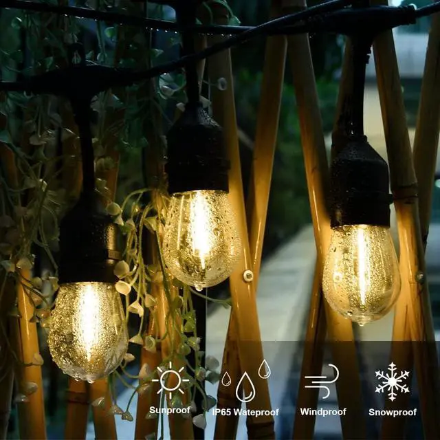 Alt view image 5 of 7 - Outdoor String Lights LED 100FT Commercial Grade Heavy Duty Light String Lights with 30 Sockets 32 Shatterproof Plastic Bulbs Include 2 Spare S14 Dimmable Edison Bulbs Patio Market Cafe Light
