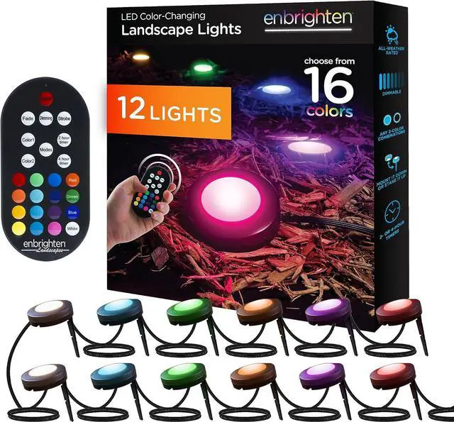 Main image of Enbrighten LED Ground Lights, 12 Path Lights, 110ft, Color Changing, Remote Control, Outdoor Path Lighting, 41017