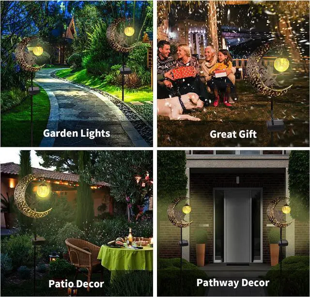 Alt view image 6 of 7 - Solar Garden Lights Outdoor Decor,Moon Fairy Crackle Glass Lights,Waterproof Warm White LED Metal Stake Ornament,for Walkway Backyard Patio Lawn Pathway Decorations-Unique Gift Ideas for Gardening