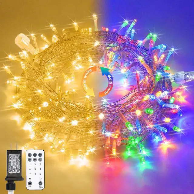 Main image of JMEXSUSS 100 LED Warm White & Multicolor Color Changing String Lights