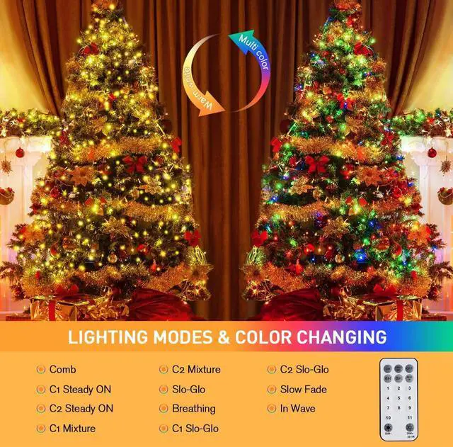 Alt view image 2 of 7 - JMEXSUSS 100 LED Warm White & Multicolor Color Changing String Lights