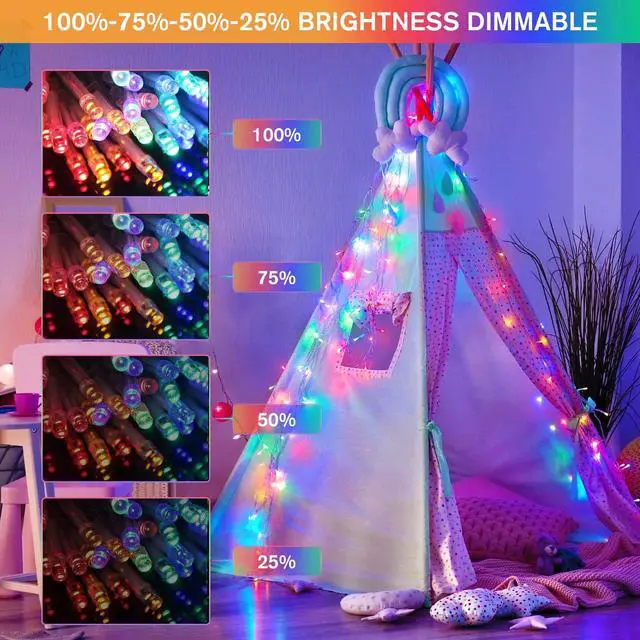 Alt view image 3 of 7 - JMEXSUSS 100 LED Warm White & Multicolor Color Changing String Lights