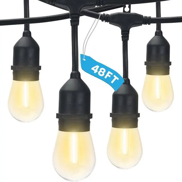 Main image of LUXRITE 48FT LED Outdoor String Lights Commercial Grade Waterproof, 24 Edison S14 Shatterproof Bulbs, Hanging Lights for Patio, IP65, Decorative Outside Lights for Backyard Garden Cafe Balcony