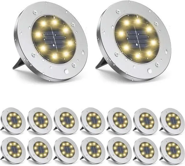 Main image of ZGWJ Solar Ground Lights,16 Pack Waterproof Solar Garden Lights, Upgraded Outdoor Garden Waterproof Bright in-Ground Lighting, Landscape Lighting for Pathway,Yard,Deck,Lawn,Patio,Walkway Warm White