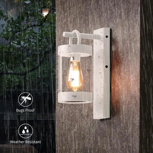 Alt view image 2 of 7 - Porch Light White Dusk to Dawn Outdoor Wall Light, 13in Large Exterior Lighting Fixture for House Garage Front Door, Waterproof Outside Hanging Lamp E26 Wall Mount Lantern (Bulb Not Included)